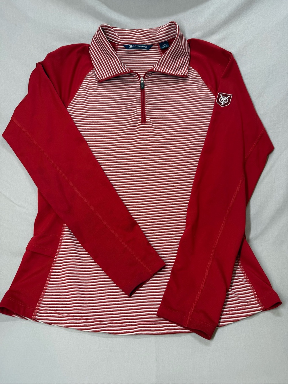 Cutter & Buck Red Striped Raglan Quarter-Zip Pullover